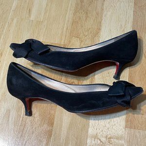Christian Louboutin size 37 black suede Gruotta kitten heels BOW REMOVED